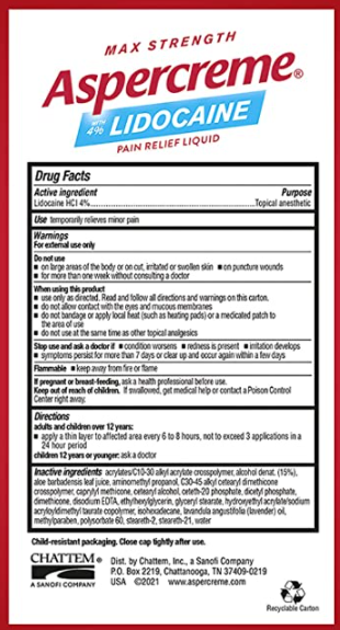 Aspercreme Essential Oils Lidocaine Pain Relief With Lavender 2.5 oz.