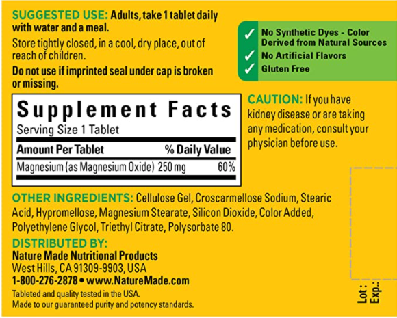 Nature Made Magnesium Oxide 250 mg (100 Tablets)