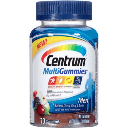 Centrum Men MultiGummies Multivitamin/Multimineral Supplement, Assorted Fruit Flavors  70 ea (1 Pack)