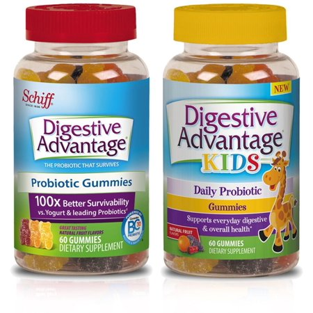 Digestive Advantage Probiotic Gummies, Natural Fruit, Kids 60 Ct & Adults 60 Ct, 1 Ea (1 Pack)